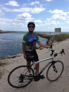 Noseless bike seat by Spongy Wonder produces a smile for a road rider in The Florida Keys. 