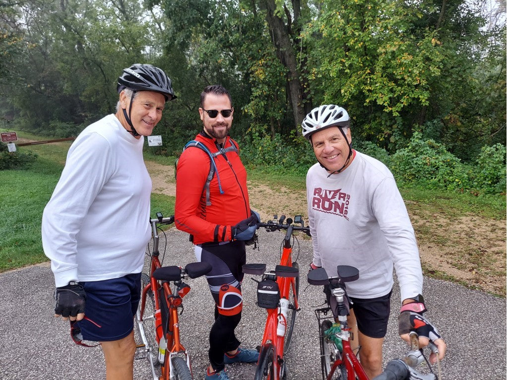 No nose bicycle saddle on the bikes of a brother in law, uncle and nephew. They complete a century in Wisconsin!